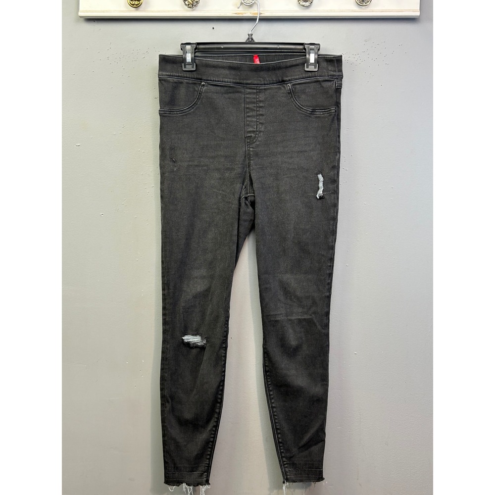 Spanx Leggings Womens L Gray Jean-ish Ankle Distressed High Rise Denim 20213R